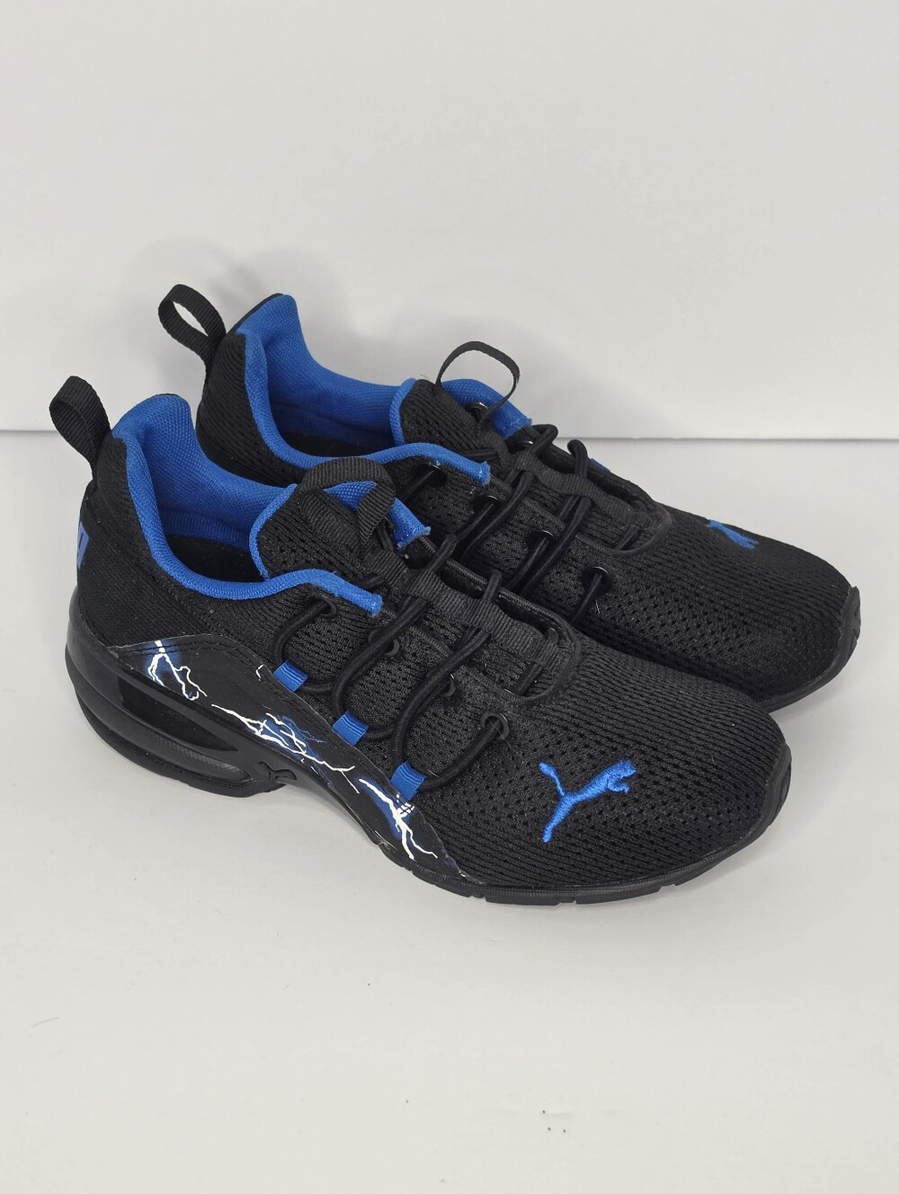 Puma Kids Black Sneakers with Blue Accents